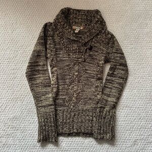 Retro Inspired Y2K Love Change Chunky Knit Shawl Collar Brown & Taupe Sweater